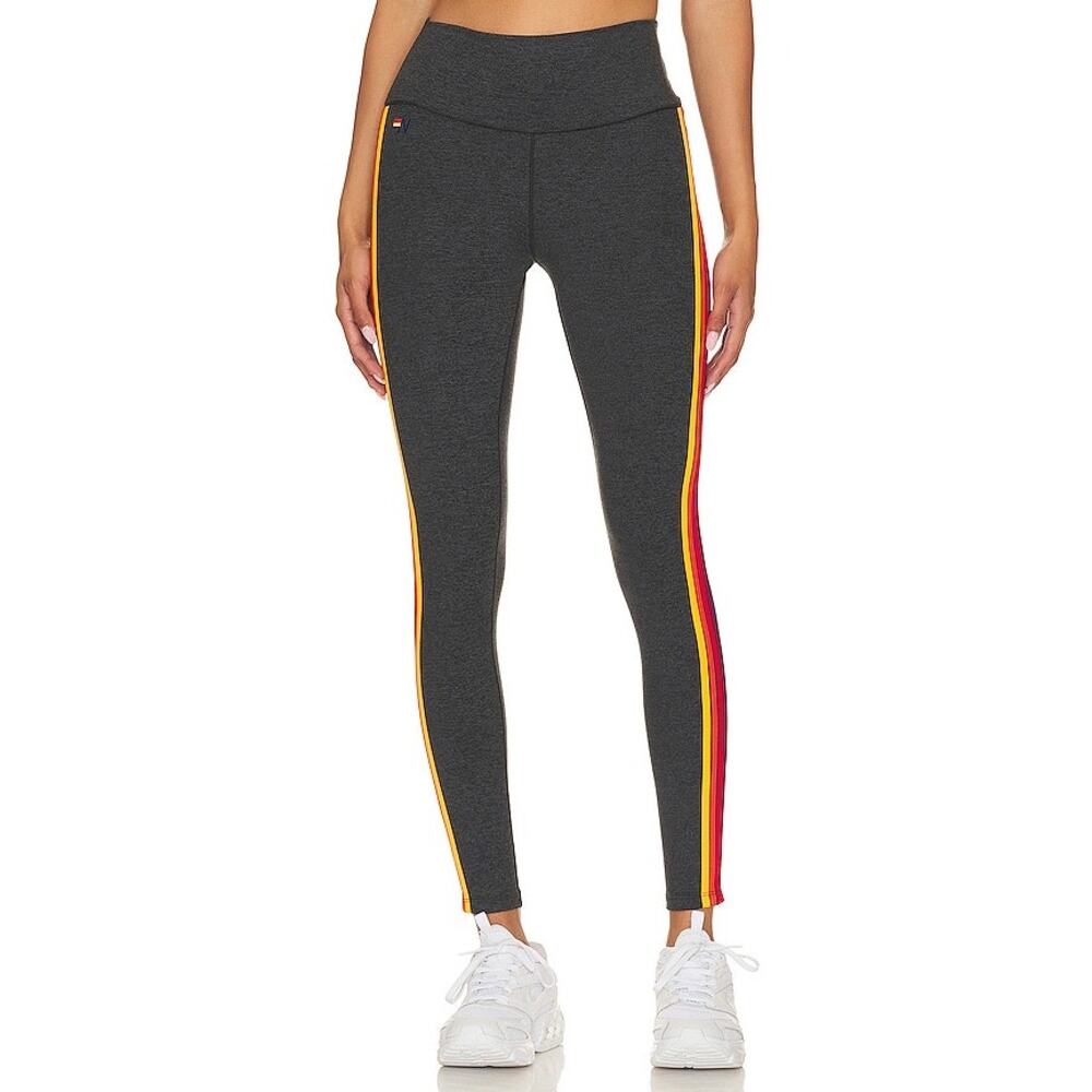 Aviator Nation 5 Stripe Leggings High Rise Full Length Size Medium Gray